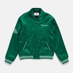 A24 Maxine Minx Green Satin Varsity Jacket – Movie Promo Letterman Bomber
